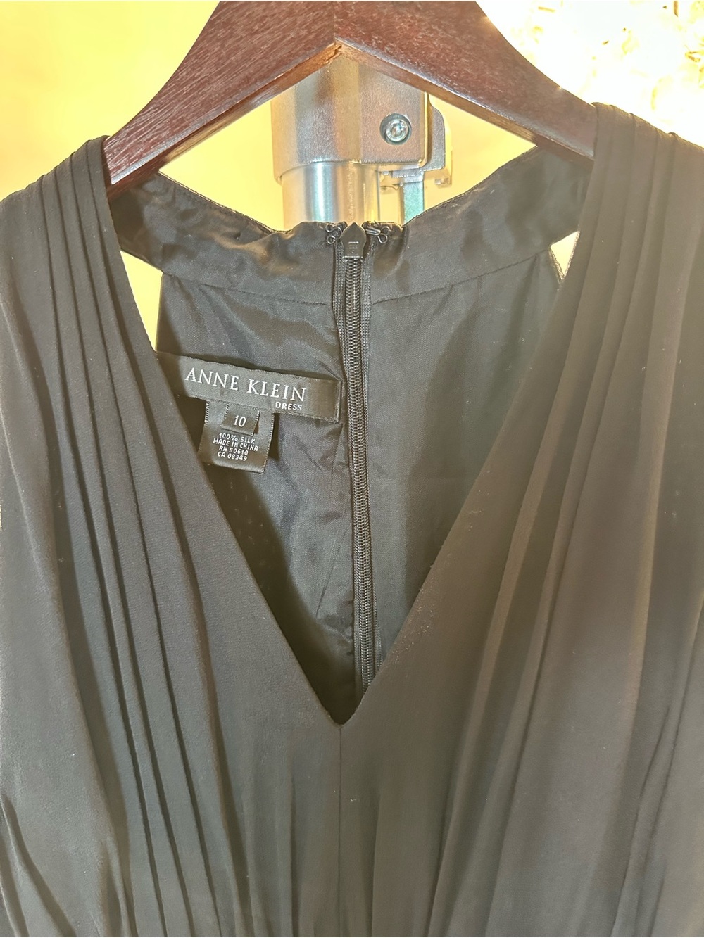Anne Klein Black Pleated V-Neck Cocktail Dress